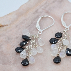 Black Spinel and Moonstone Ear...