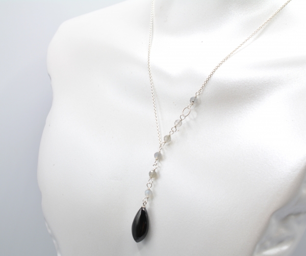 Black Agate and Labradorite Lariat Necklace